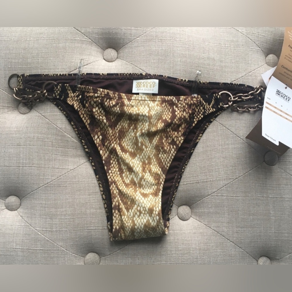 Coco Reef Snake Pattern Bikini Bottom with Chain Accents